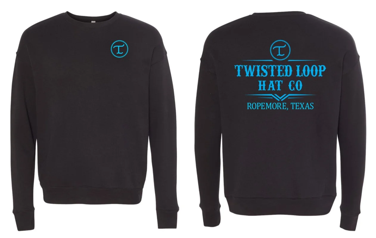 Twisted Loop Hat Co.™ Sweatshirt – Black with Turquoise Print