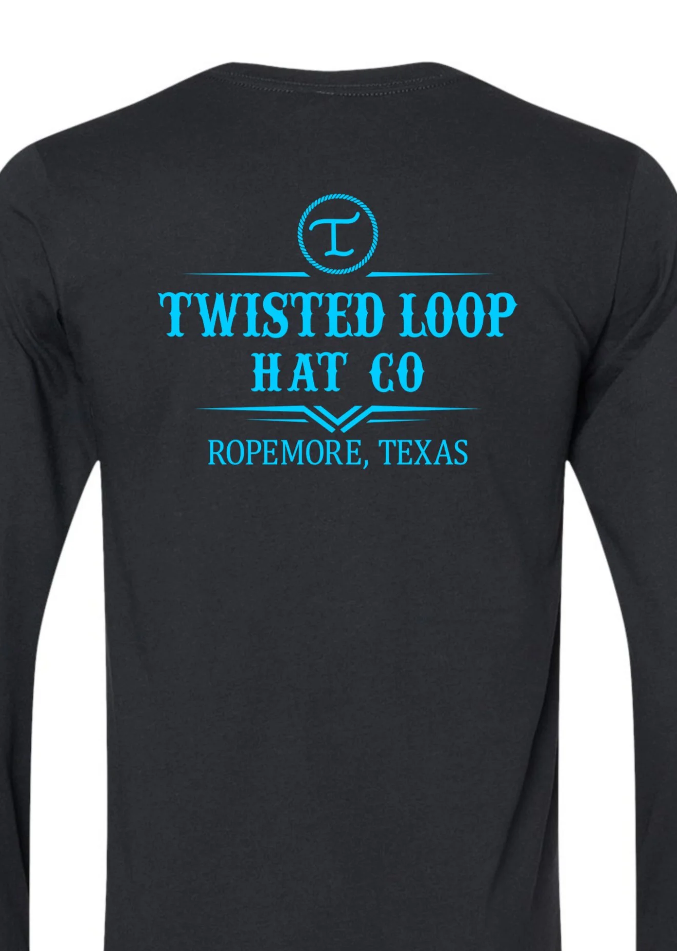 Twisted Loop Hat Co.™ Long Sleeve – Black with Turquoise Print