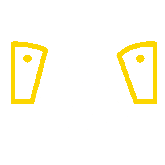 Line drawing of a handshake with yellow cuffs on a black background.
