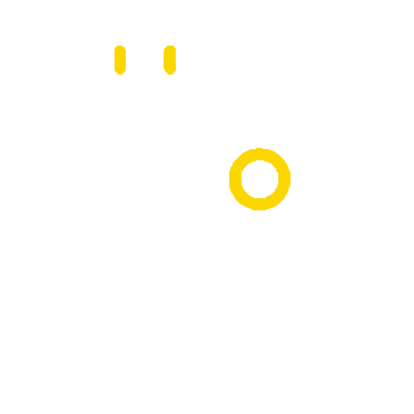 Outline of a stethoscope with yellow earpieces and a yellow chest piece on a black background.