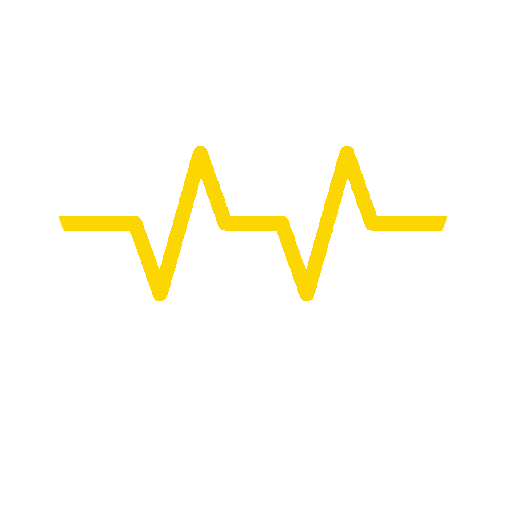 Black heart with a yellow electrocardiogram line inside.