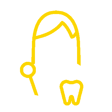 Line drawing of a woman wearing a mask holding a large tooth icon.
