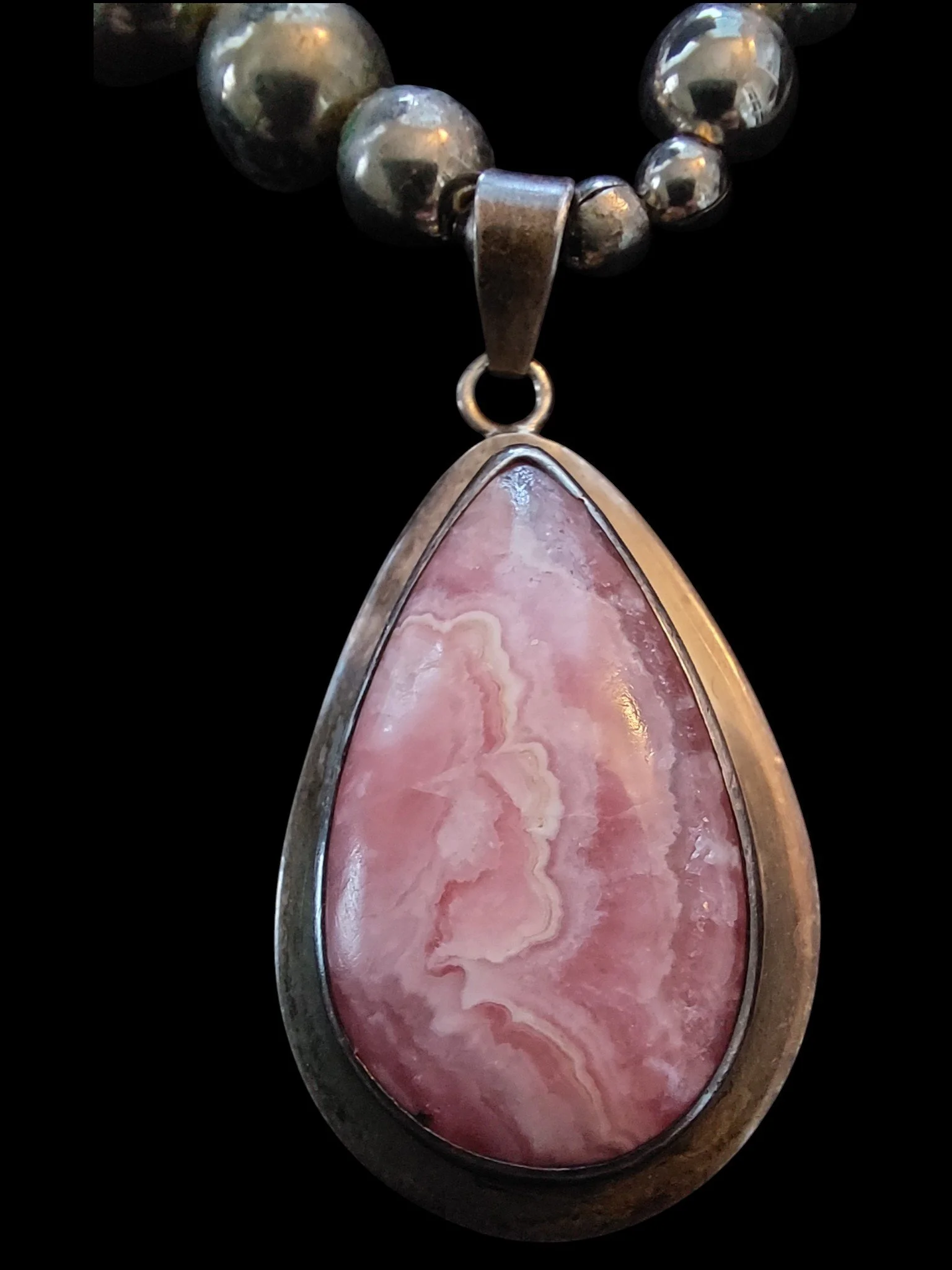 Sterling Rhodochrosite Pendant Necklace