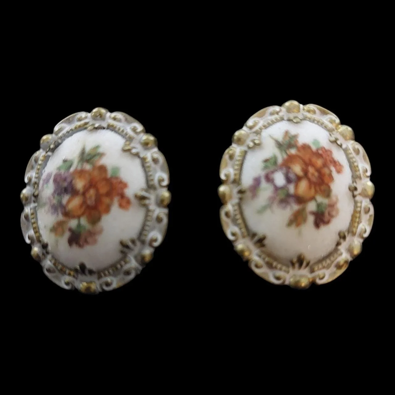 Vintage Painted Floral West German Earrings