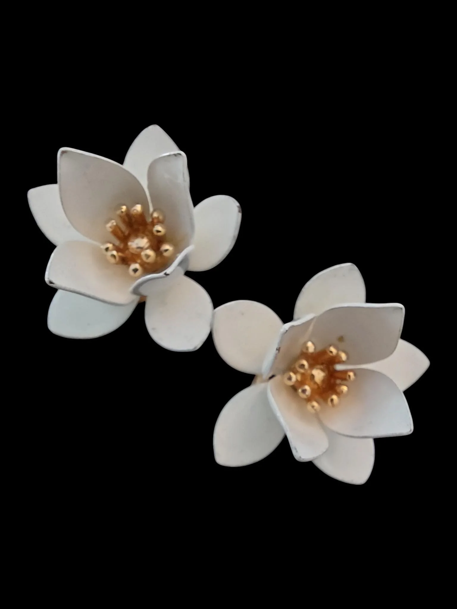 Vintage Trifari White Enamel Flower Earrings