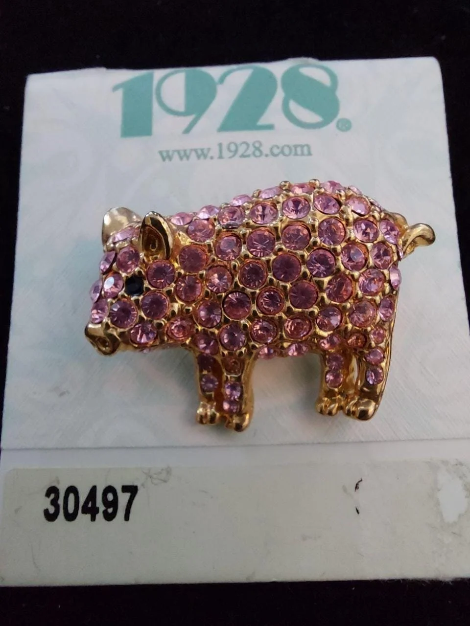 Whimsical 1928 Pink Rhinestone Pig Brooch