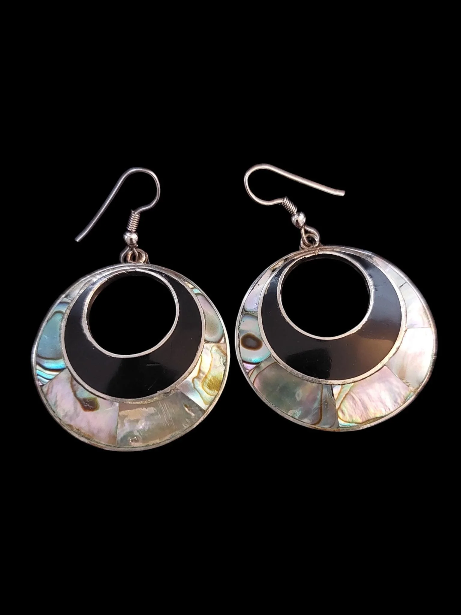 Vintage Abalone Alpaca Mexico Silver Earrings