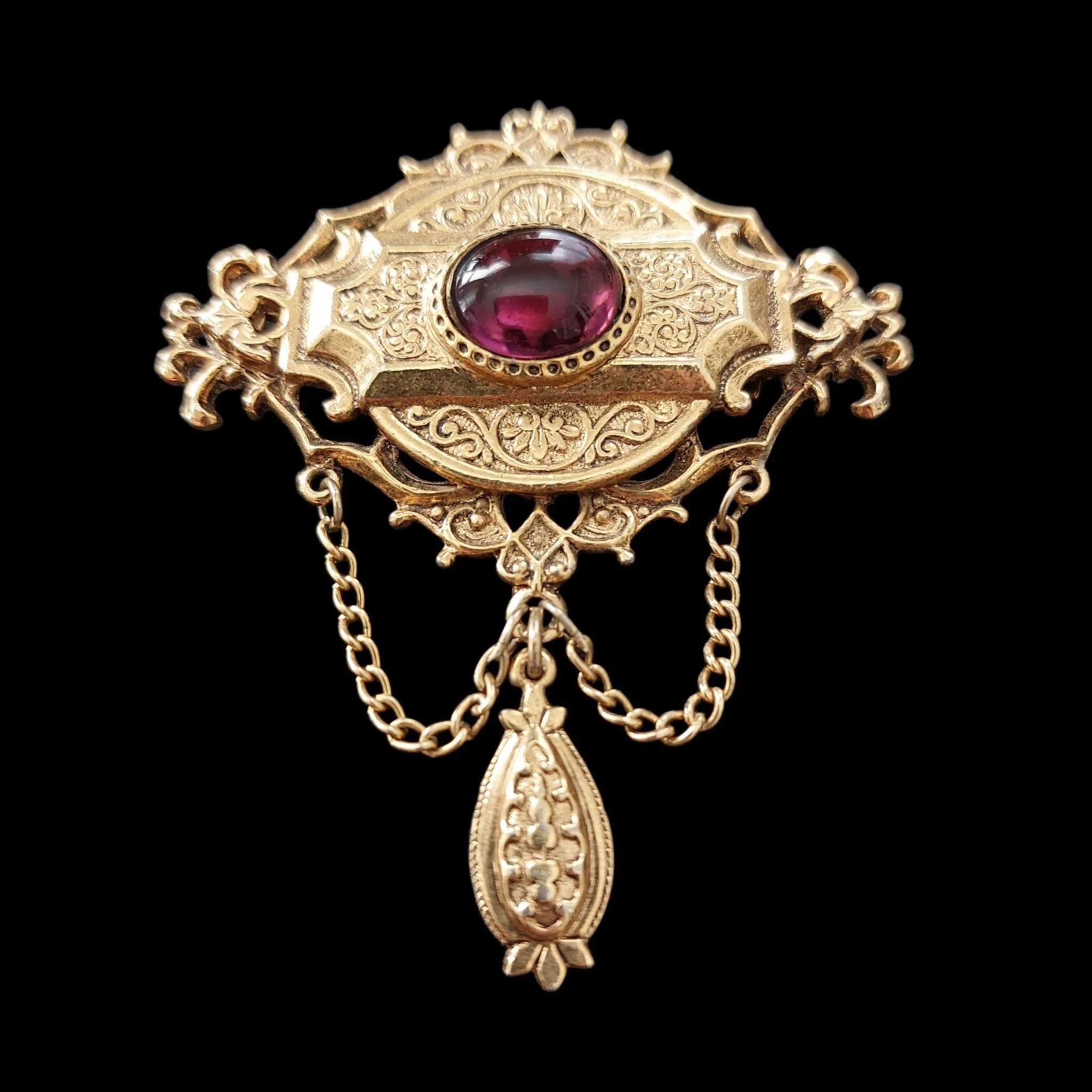 Vintage Signed ART Arthur Pepper Victorian Revival Cabochon Dangle Brooch