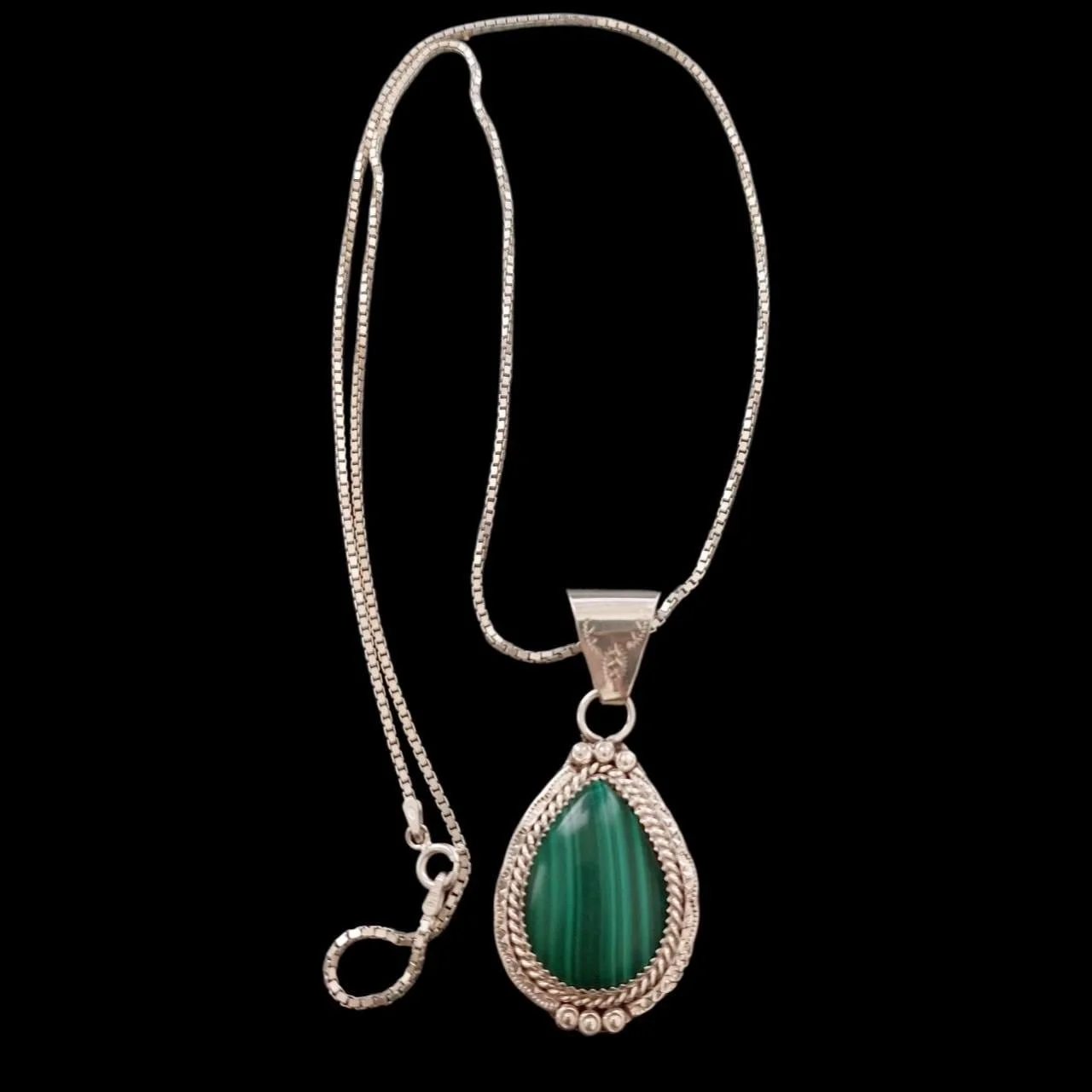 Sterling Silver Malachite Pendant Necklace