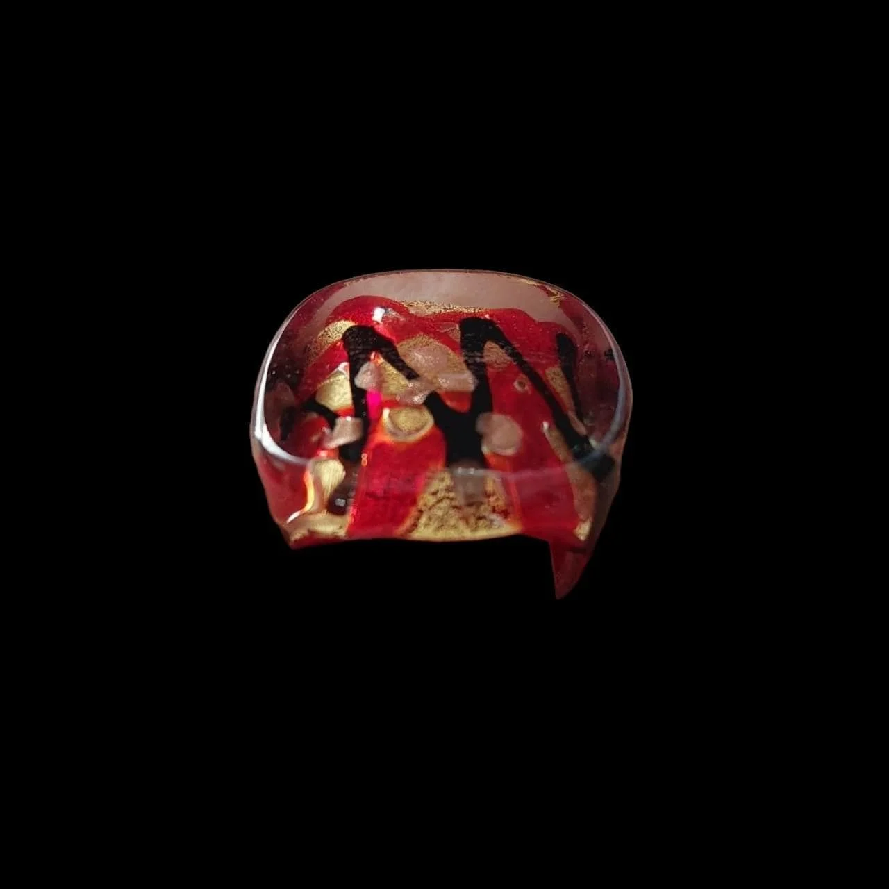 Vintage Murano Style Glass Ring with Red Gold Foil Flakes