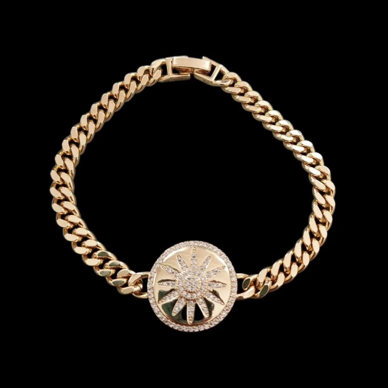 Gold-plated Sunburst Medallion Bracelet