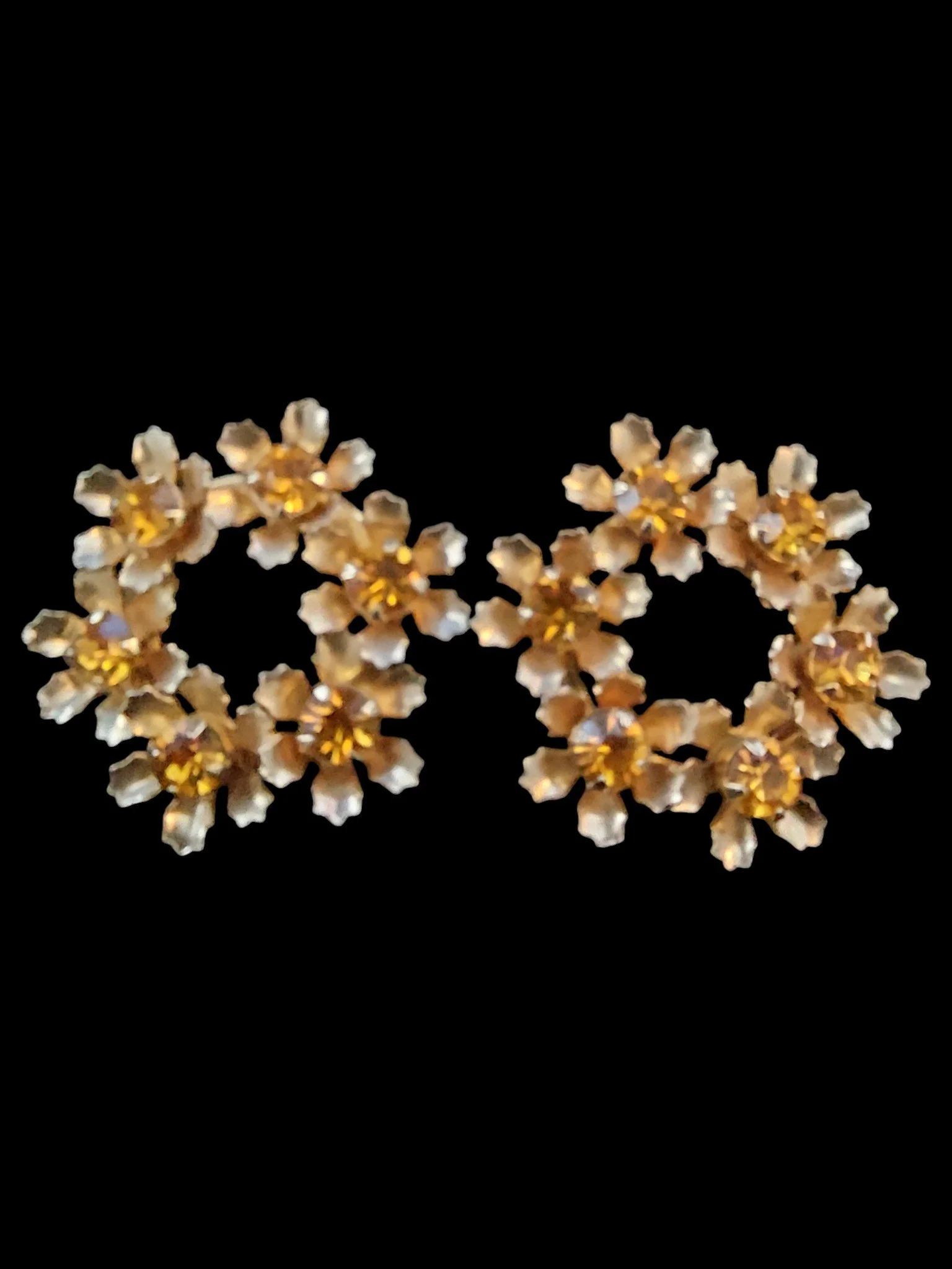 Vintage Coro Amber Topaz-Colored Flower Earrings