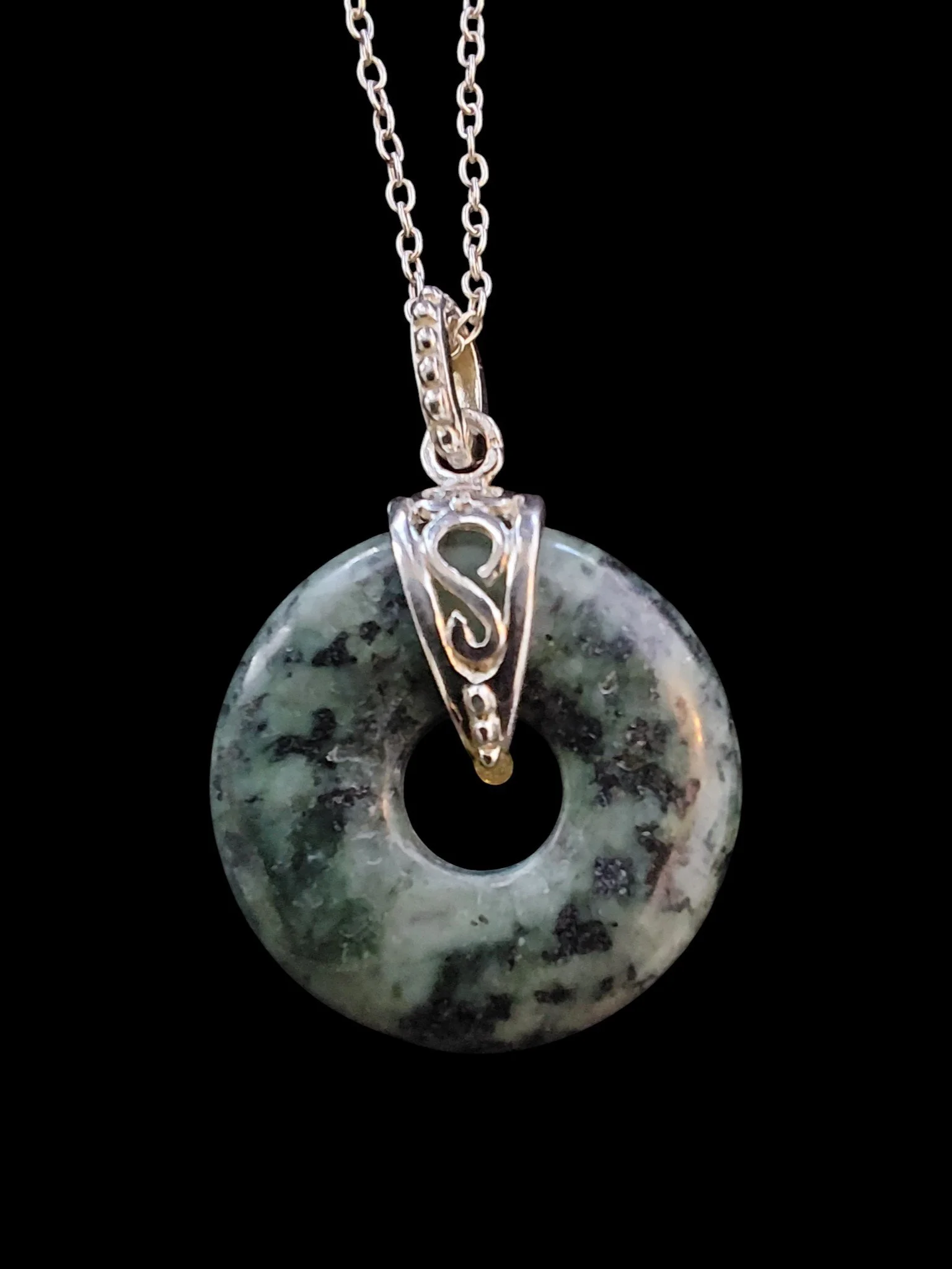 Green Jasper Sterling Pendant Necklace