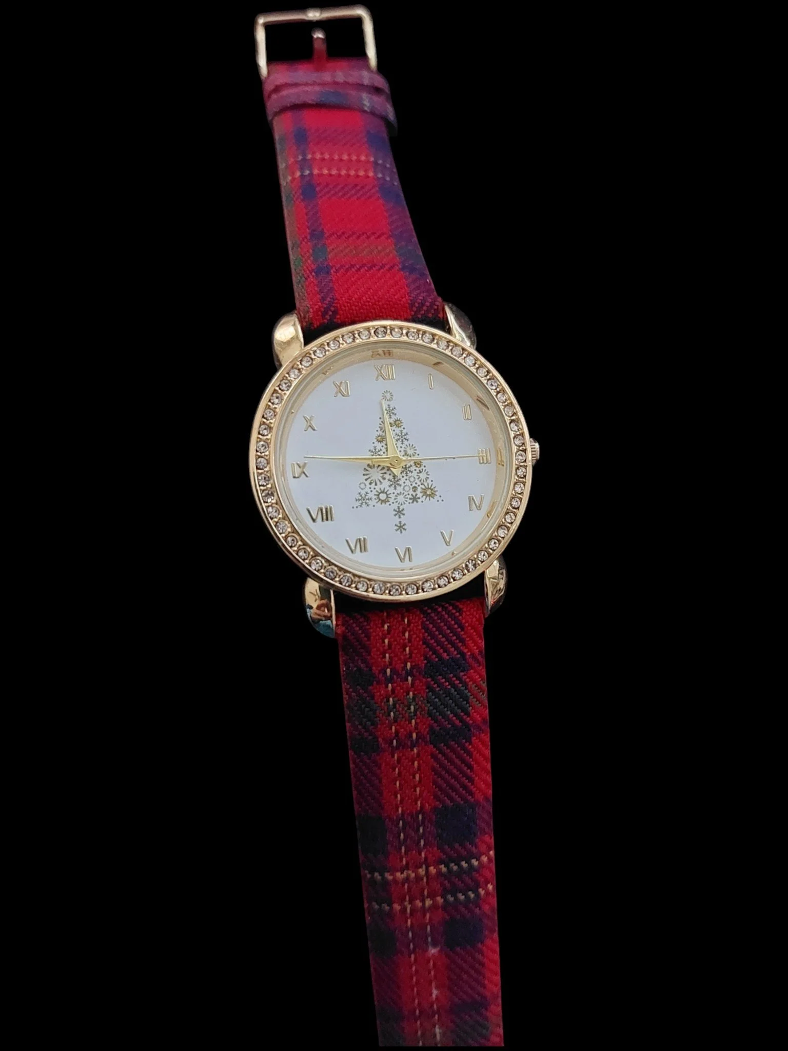 Holiday Lane Women's Plaid Fabric Christmas Tree Watch