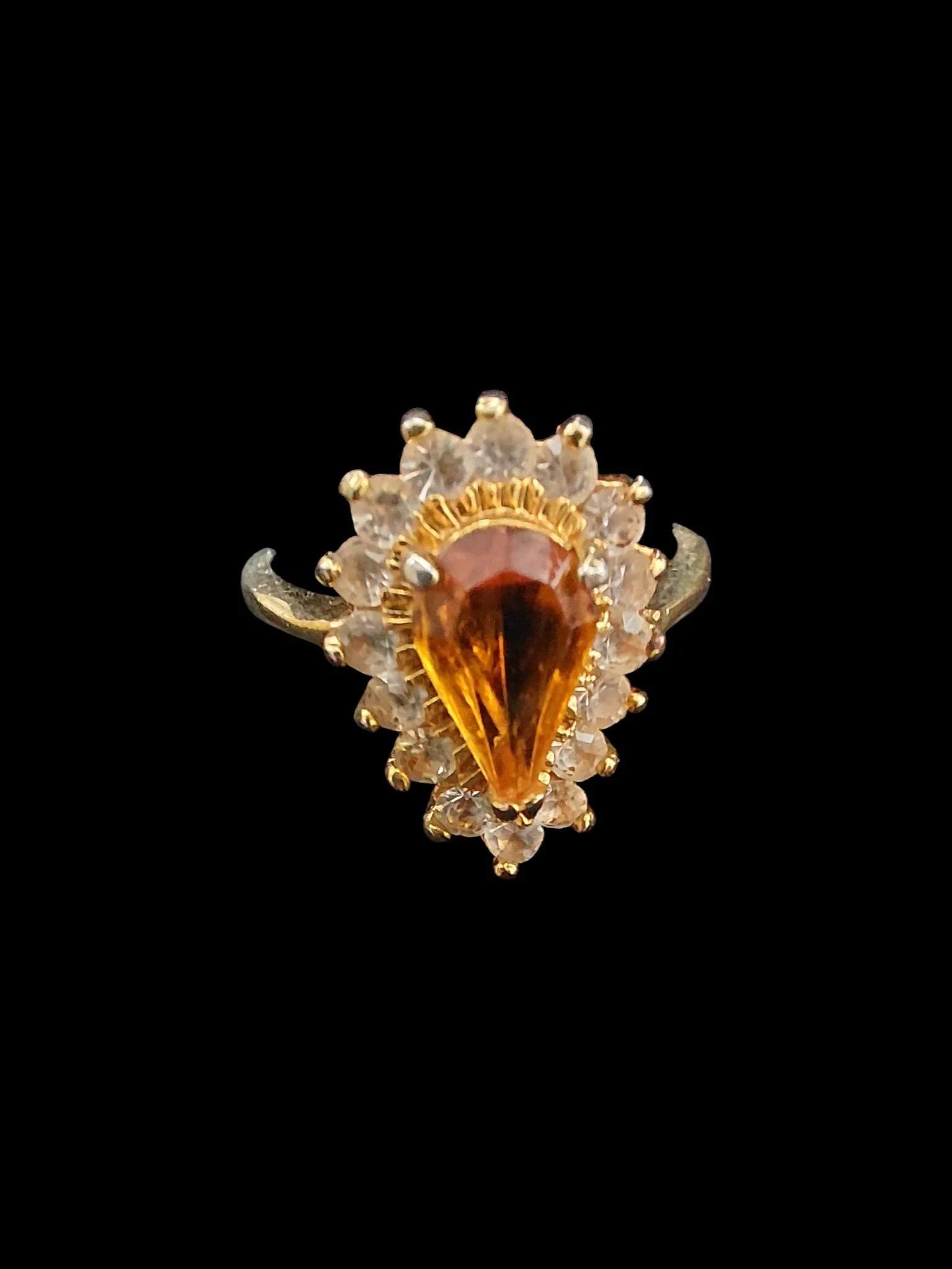 Teardrop Topaz-Colored Glass Ring