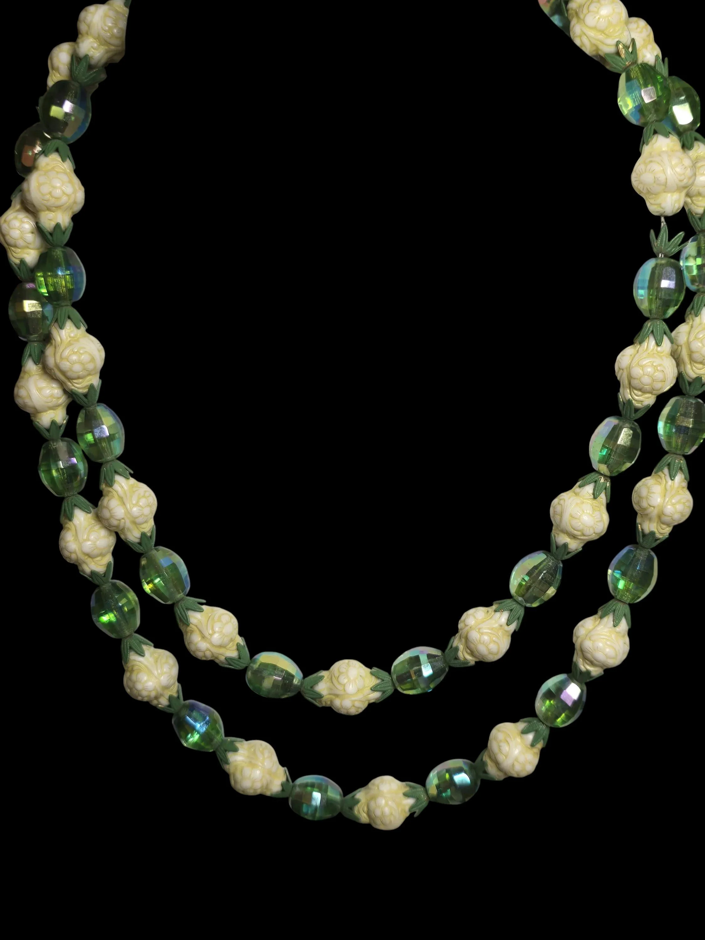 Vintage Hobé Moulded Glass & AB Crystal Double Strand Necklace