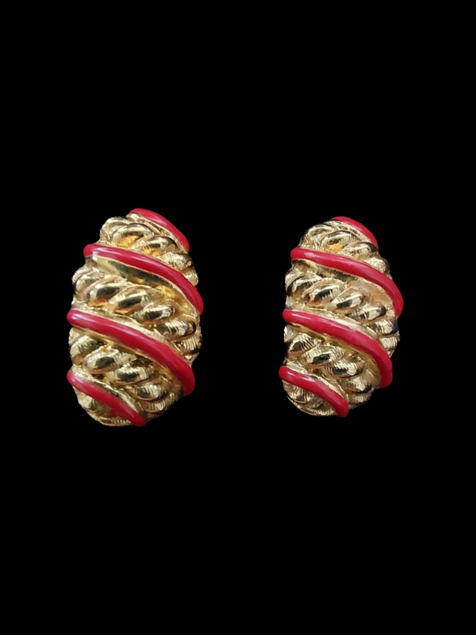 Vintage Crown Trifari Red & Gold-Tone Earrings