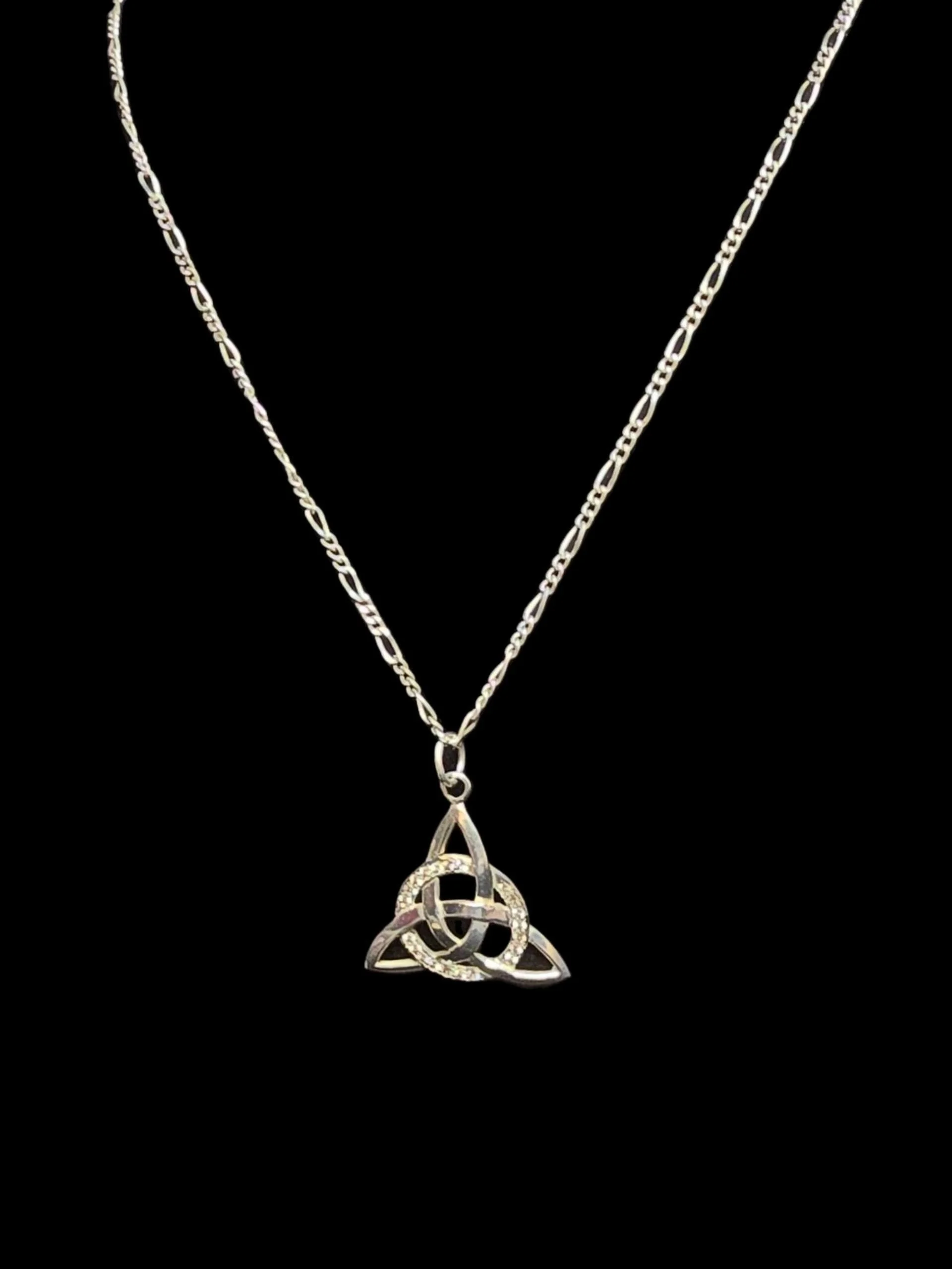 Celtic Knot w/ Rhinestone circle Sterling Silver Necklace