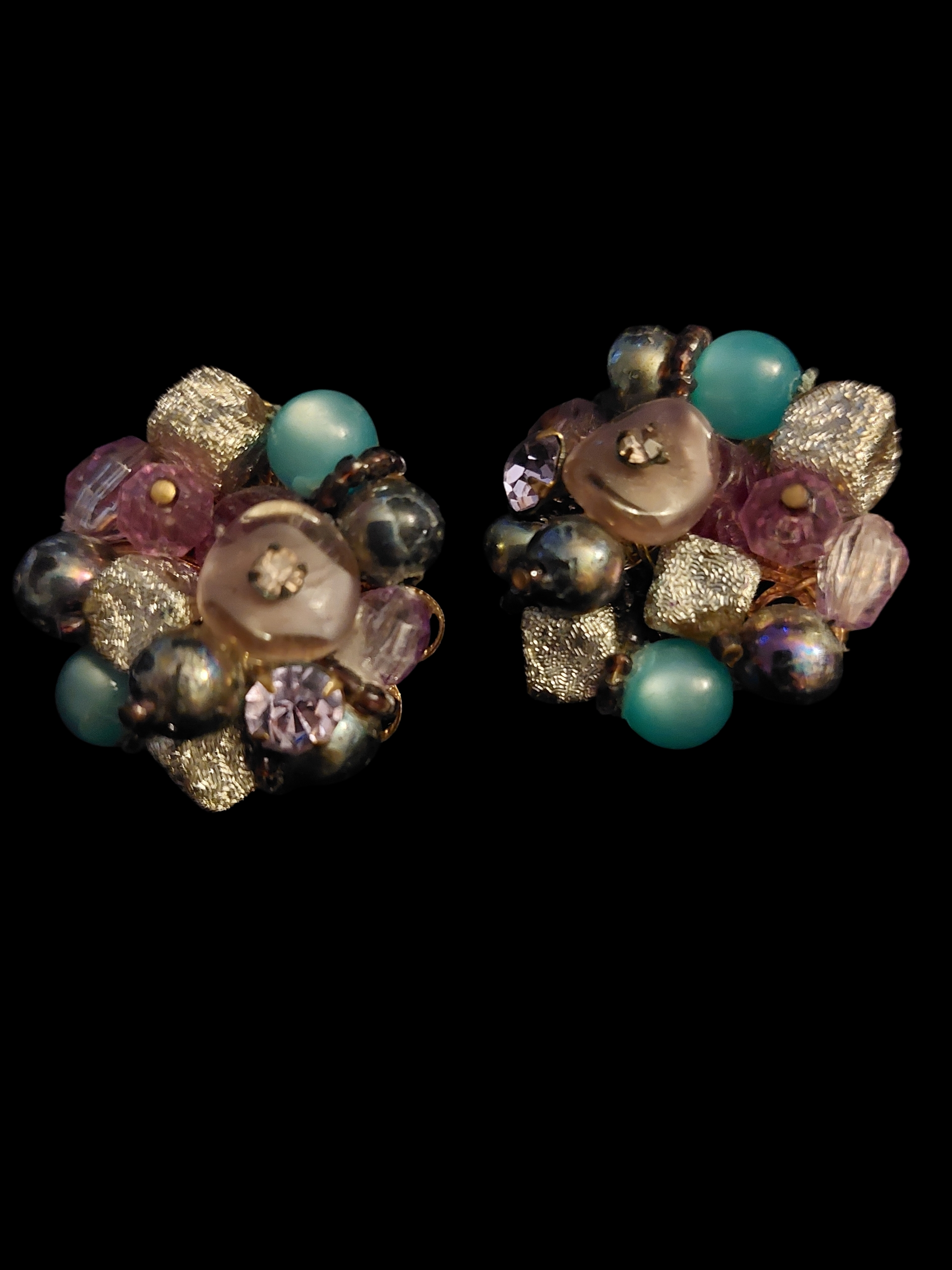 Vintage Teal Cluster Earrings