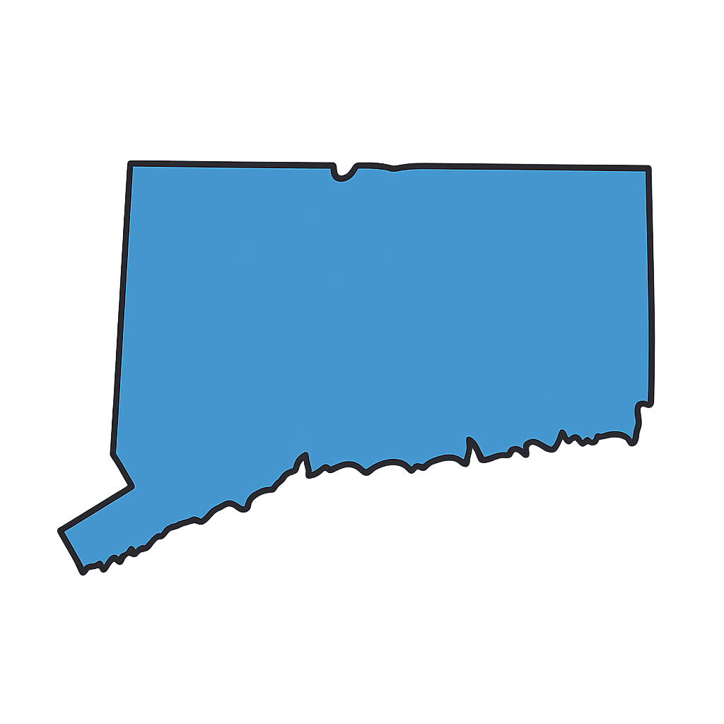 Outline map of the state of Oklahoma with a blue fill and a black border, glowing against a dark background.