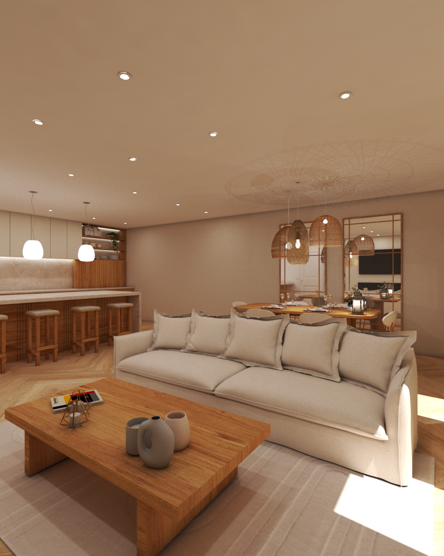 Grand séjour avec cuisine ouverte