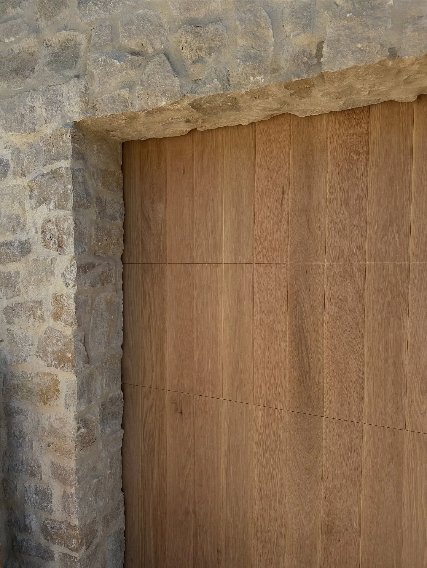 Cuuuuustom. I PERSONALLY selected and sorted every. single. plank. in the order they lie. 

@gggaragedoor went WAY out of their way to make sure I was happy and had a happy client!