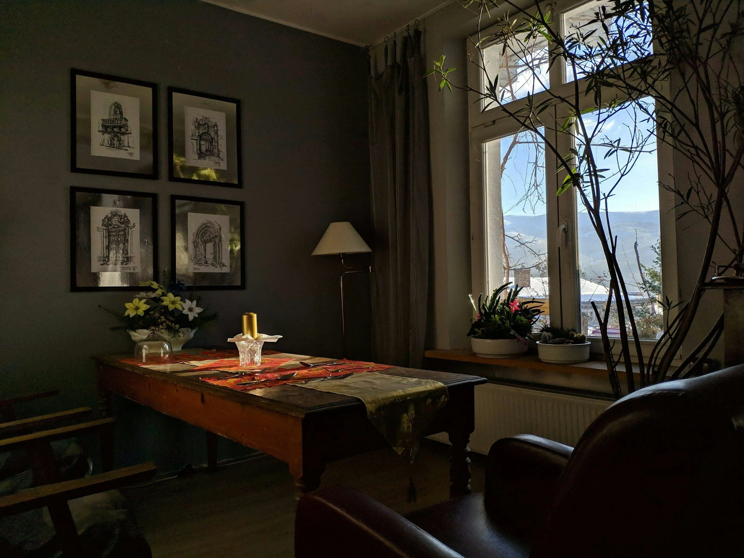 Dust-free, meticulously arranged home office and sitting area cleaned by Kosmos Cleaning in the Triad, NC.
