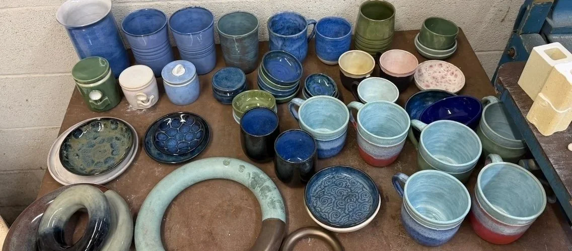 Batch of ceramic pieces fresh from the kiln