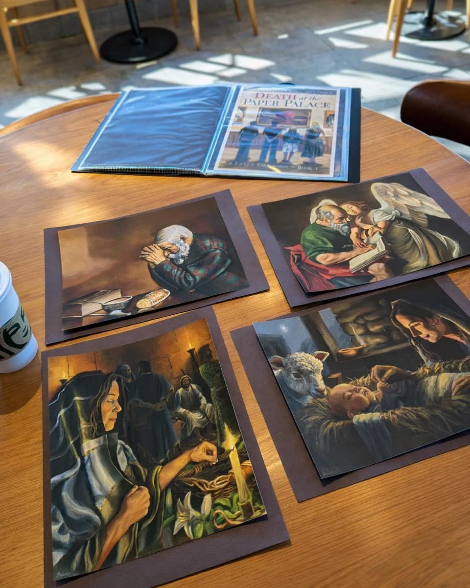 Big day for Tales &amp; Tails! 🤍
We had a wonderful meeting with a local business that will soon be carrying Ben&rsquo;s artwork and Death at the Paper Palace&mdash;what a blessing!

Afterward, we tucked into a little &ldquo;office time&rdquo; at St