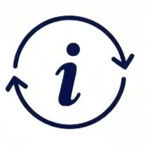 Icône d'information stylisée avec une lettre 'i' entourée d'un cercle avec flèches