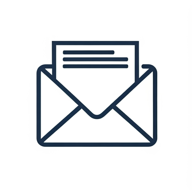 Icone d'une enveloppe avec une lettre à l'intérieur, symbolisant un courrier ou un message.