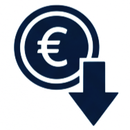 Symbole d'euro avec une flèche pointant vers le bas, représentant une baisse ou une diminution de valeur
