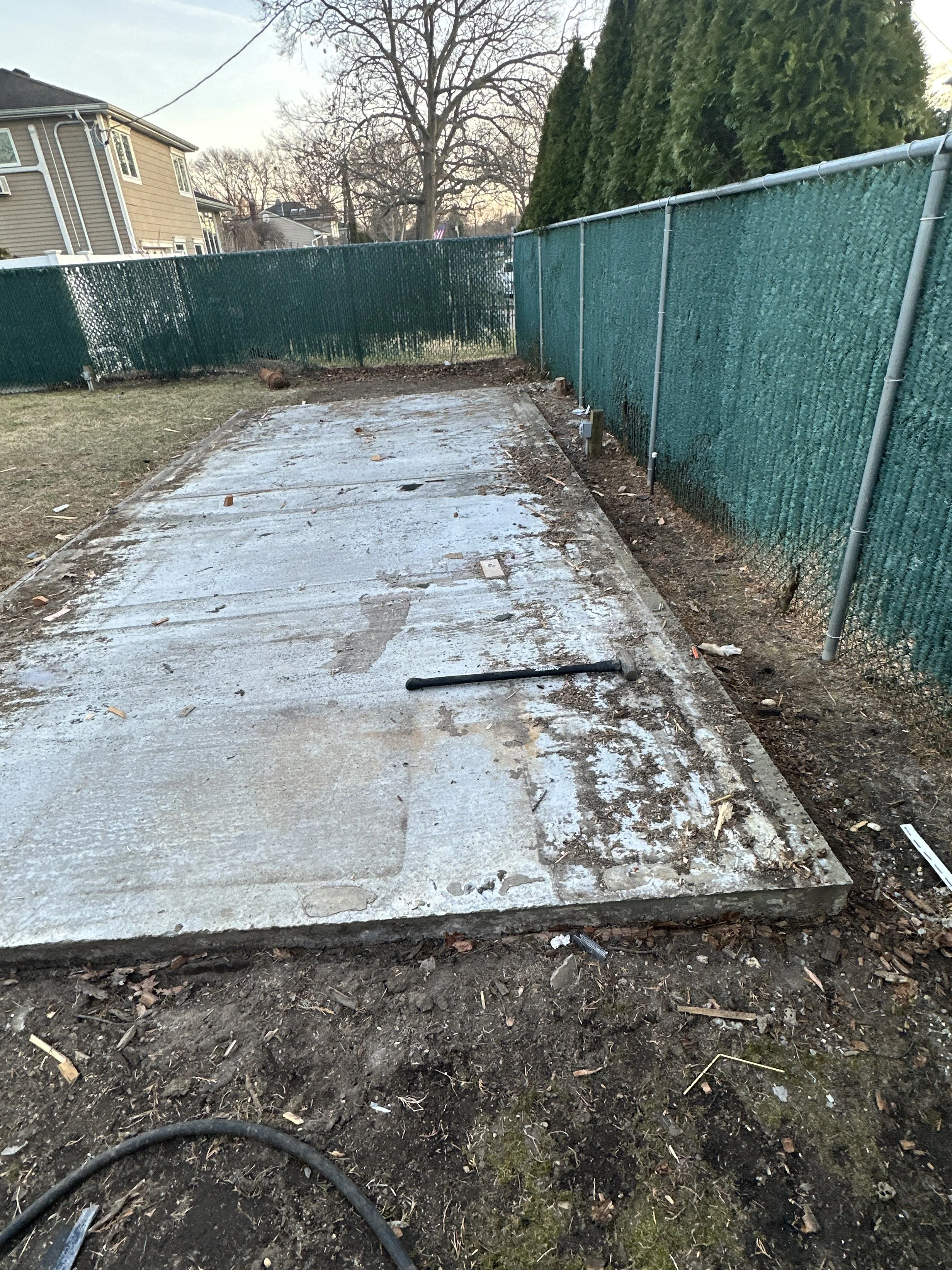 Massapequa, NY - Shed & Concrete Slab Demo, Debris Removal & Fence Installation