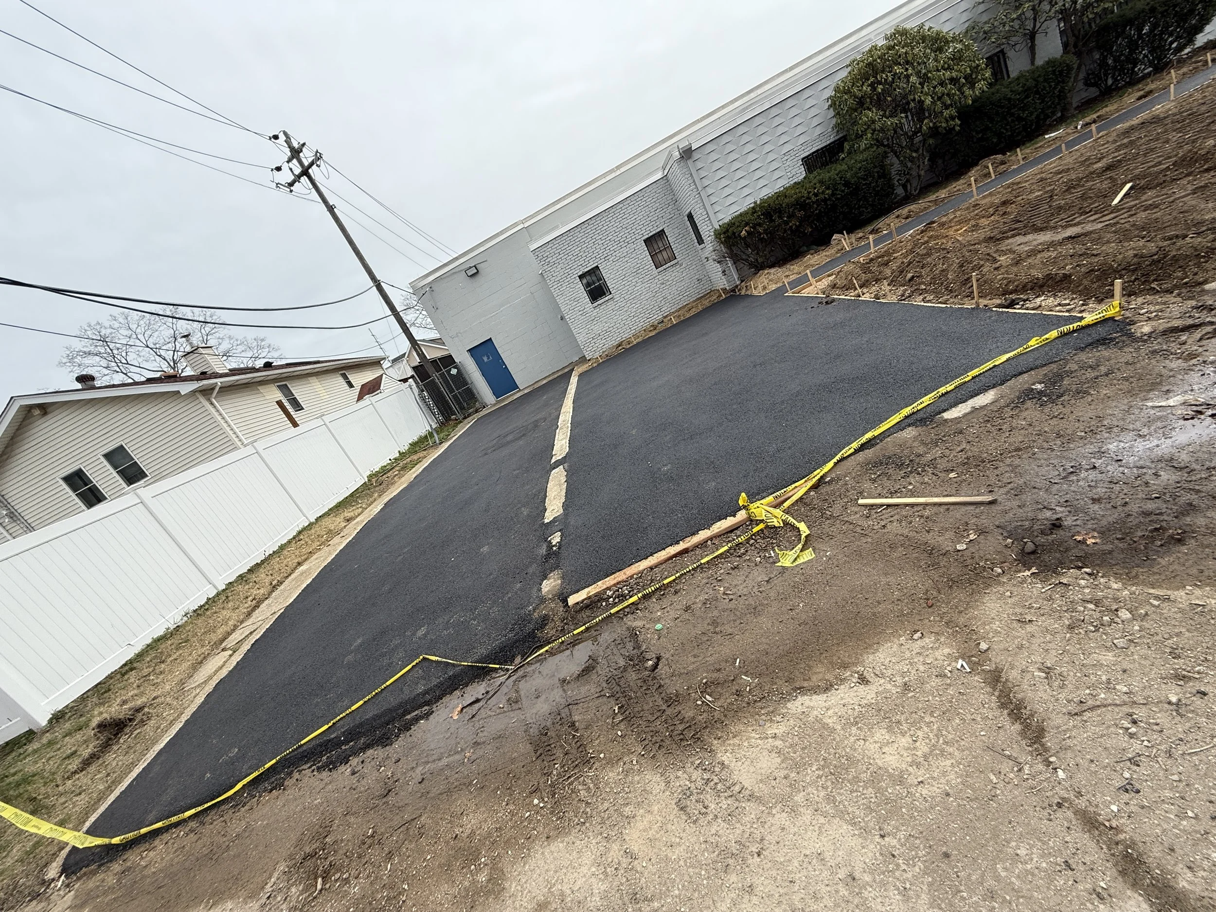Amityville, NY - Commercial front yard complete land clearing, 2 driveway & walkways, asphalt installation | High Idle Excavation | Long Island
