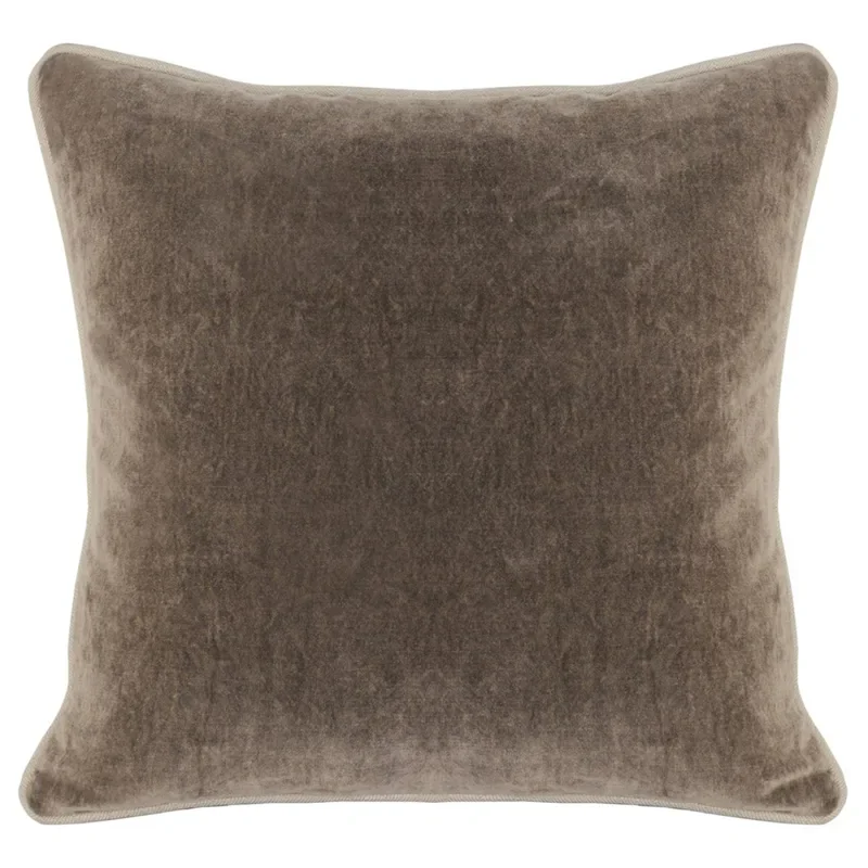 Karen Mid Century Modern Natural Piping Brown Velvet Throw Pillow X