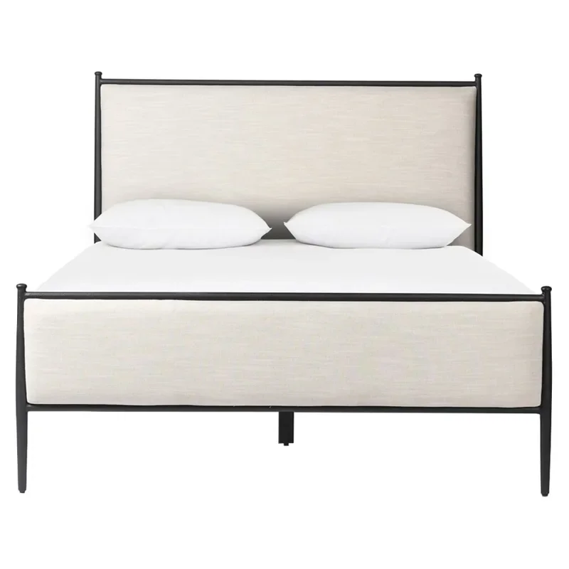 Isabella Modern Classic Cream Upholstered Black Iron Bed King