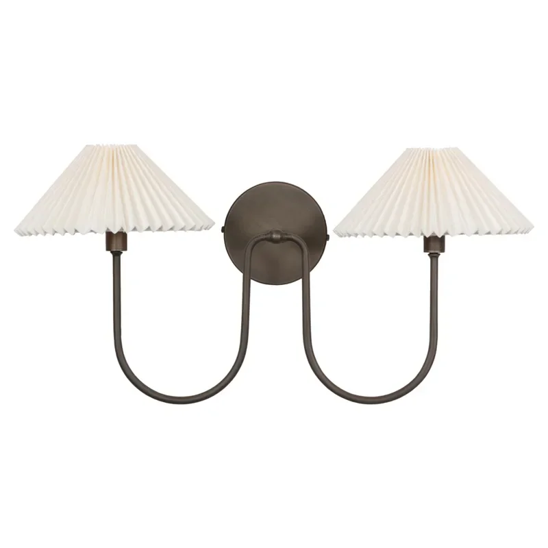 Lisette French Country Bronze Iron Pleated Double Armed Sconce