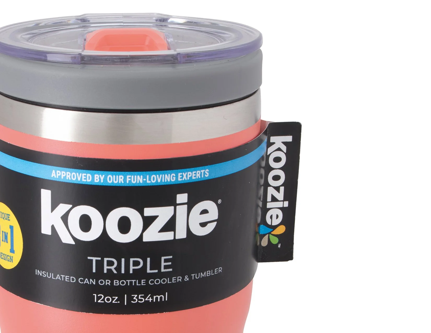 The belly band recreates the famous Koozie® can cooler tag