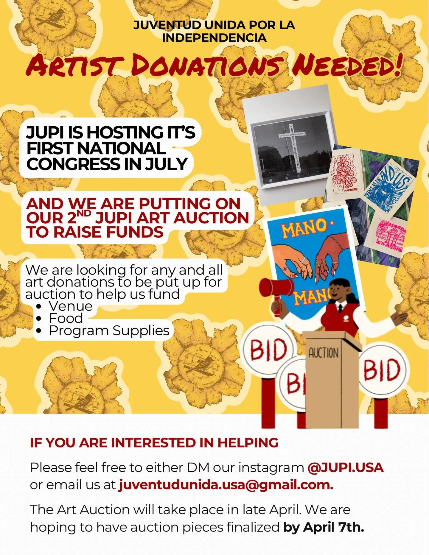 🇵🇷CALLING ALL ARTISTS! JUPI needs your help in putting on our 2nd annual online art auction. Donations of any kind are greatly appreciated If you are an artist and interested in helping the movement for an free and independent Puerto Rico, this is 