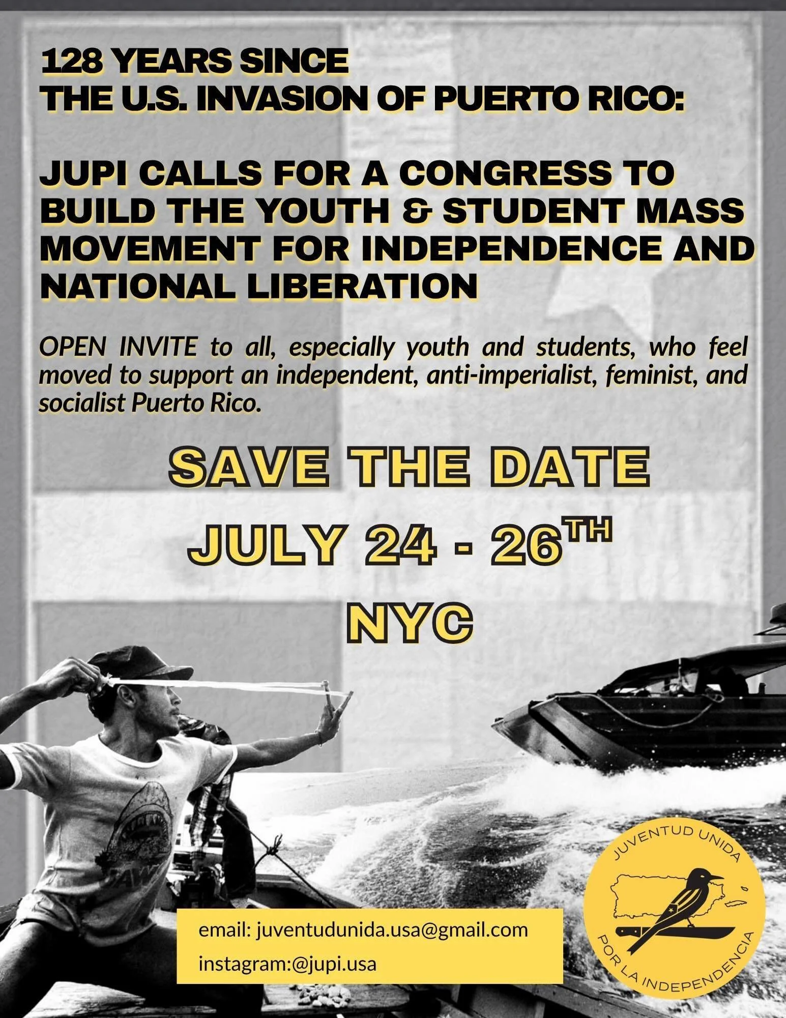 Hola Corille!! 
We are so excited to announce that the FIRST Annual JUPI National Congress will be held in New York City from July 24th-26th, 2026. More details will soon be shared. At this monumental event, we will be hosting:

🇵🇷 Organizing works