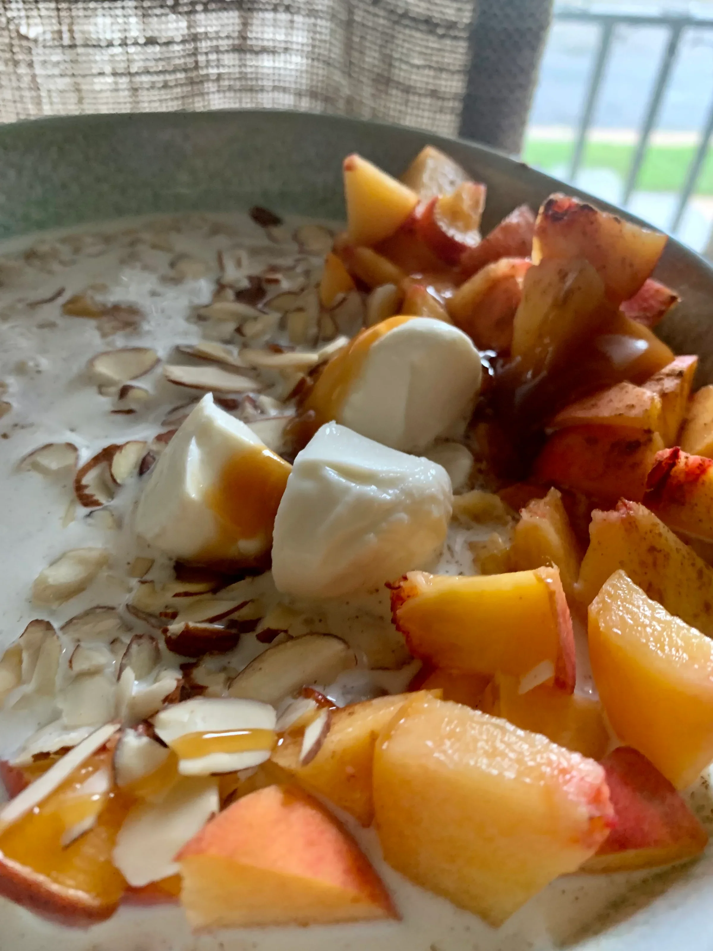 Late Summer Oatmeal with Peaches and Mozzarella (Breakfast for One Recipe)