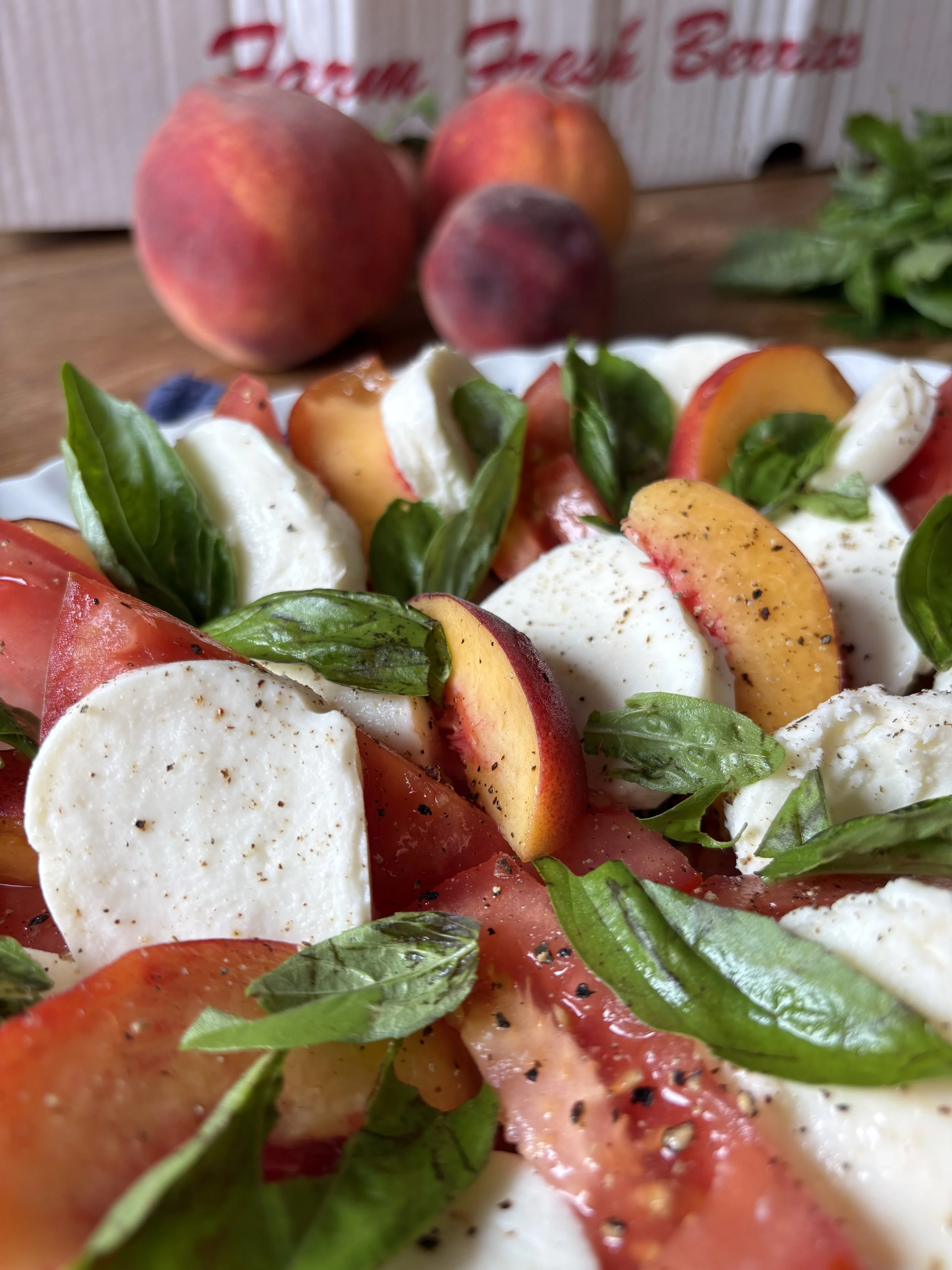 Tomato Peach caprese salad prepared by personal chef in annapolis md