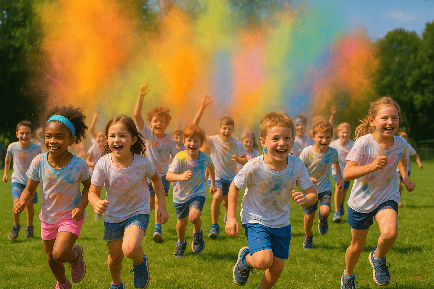 Students enjoying a colorful SchoolSpark fundraising event