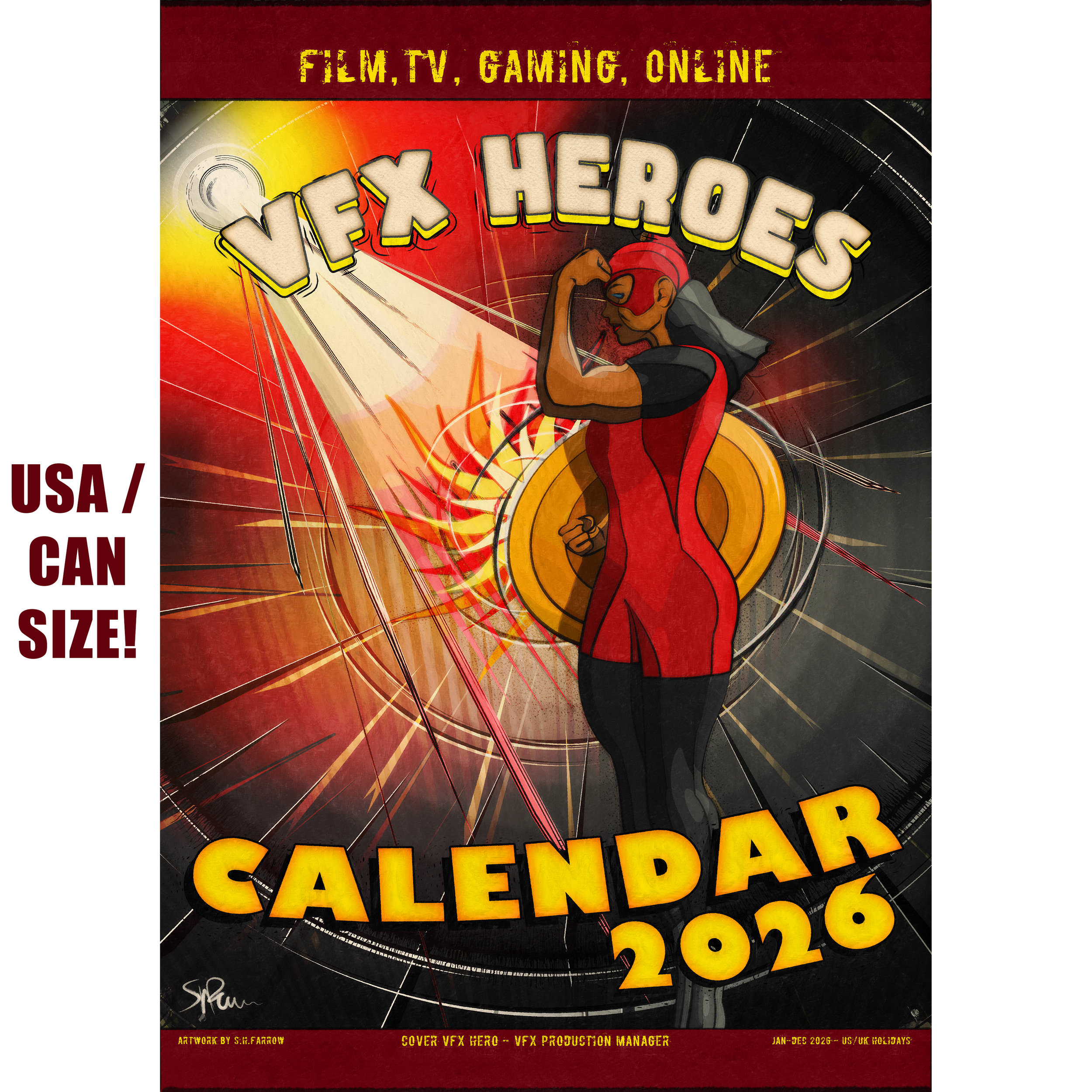 VFX Heroes Wall Calendar 2026 - Ledger US version & Holidays.