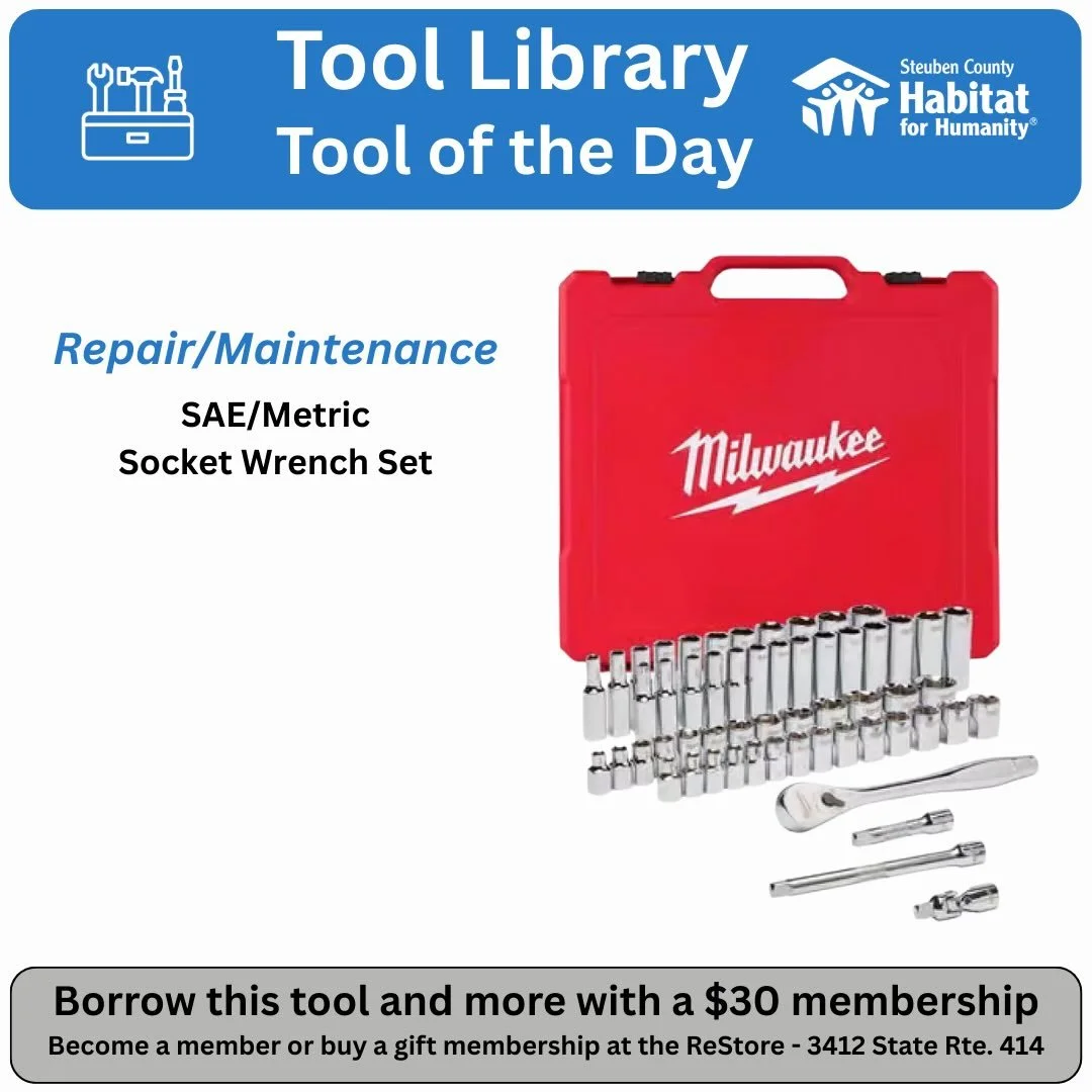 Have an equipment repair, assembly or just a couple of loose bolts to tighten?  This 57 piece socket set includes both SAE (US standard) and metric sockets for large and small bolts. Borrow a screwdriver set and or open end wrench set along with it t
