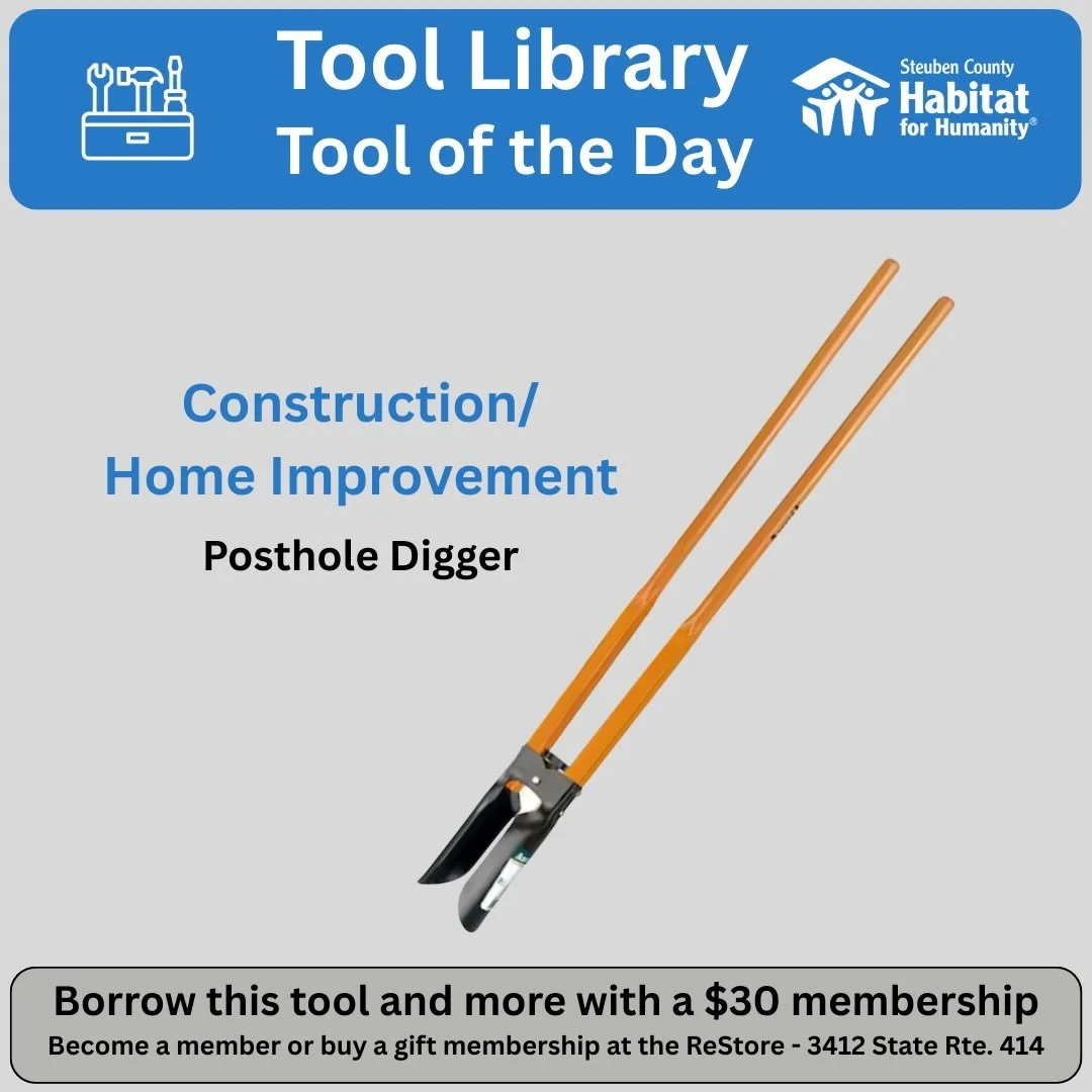 While the ground may be too frozen to dig right now, this hole digger will be ready for your spring planting or fence project. Members can check this and other garden and yard work tools out from the @sctoollibrary @corningrestore @steubenhabitat @ha