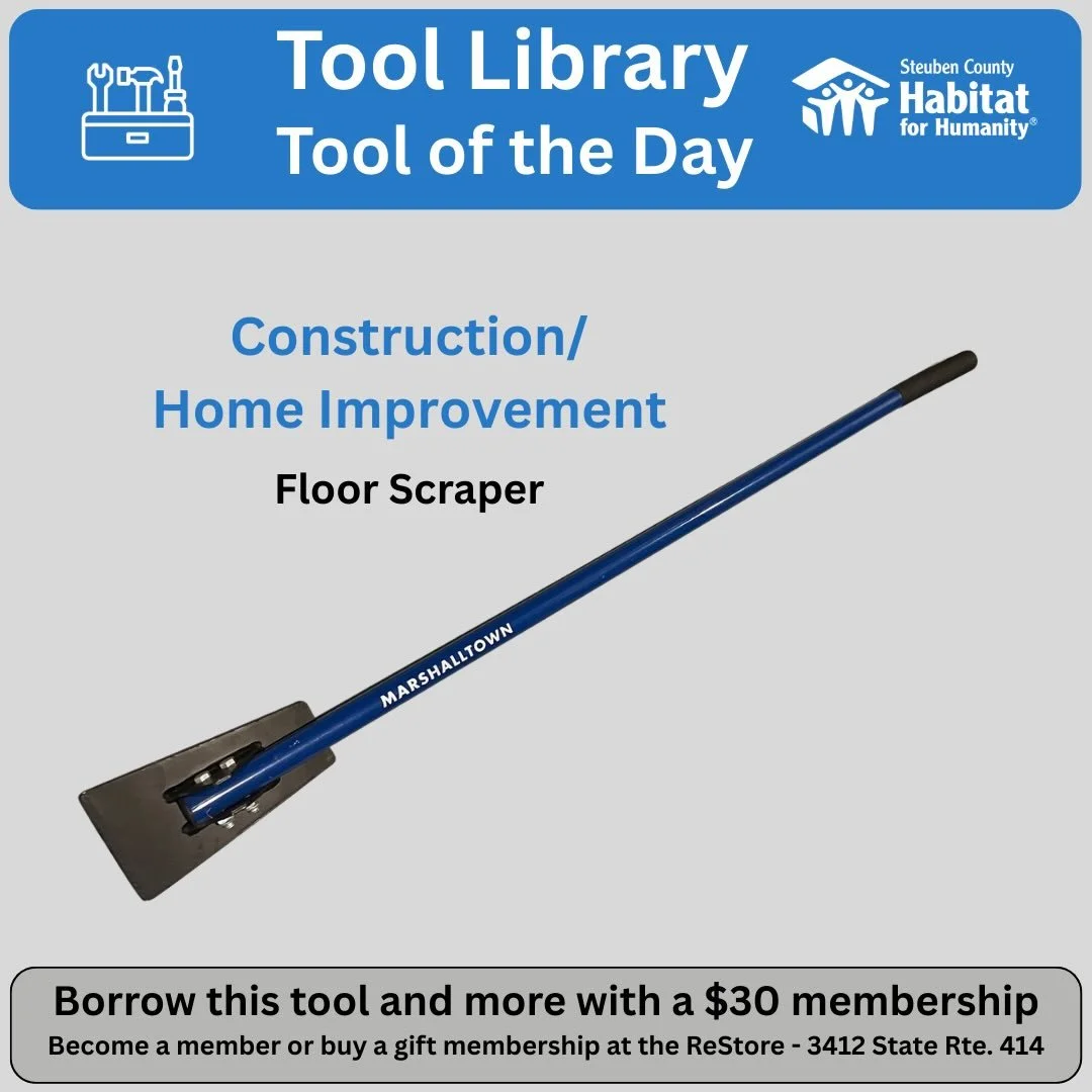 This is the tool you need if you are working on a flooring project that requires scraping off old glue, cement or other old material. As a @sctoollibrary member you can borrow this heavy duty tool when you need it. @corningrestore @steubenhabitat @ha