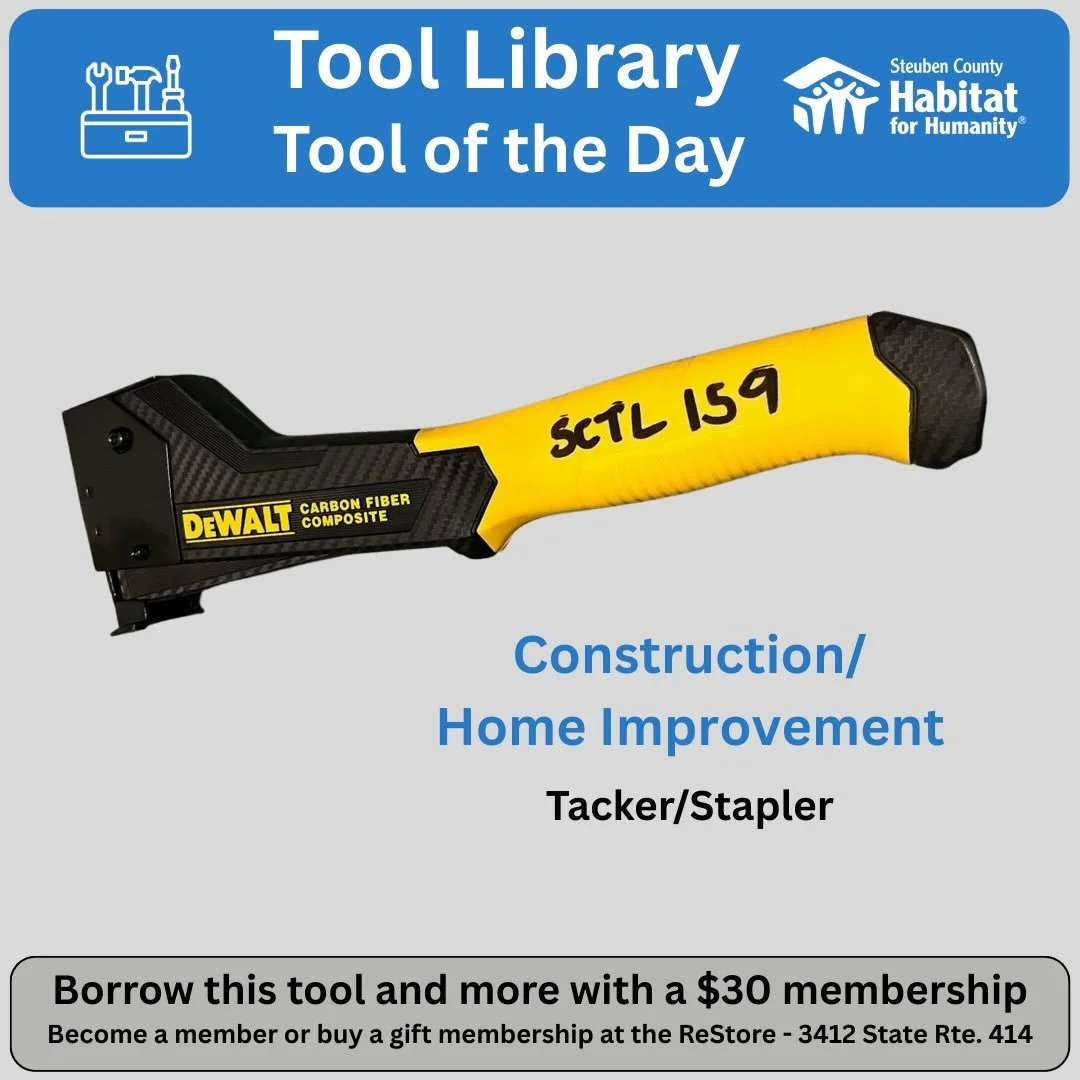 If you&rsquo;re working on a roof, flooring or siding project the tacking stapler makes attaching paper or plastic wrapping an efficient process. You can borrow this and over 150 other tools as a member of the @sctoollibrary @corningrestore @steubenh
