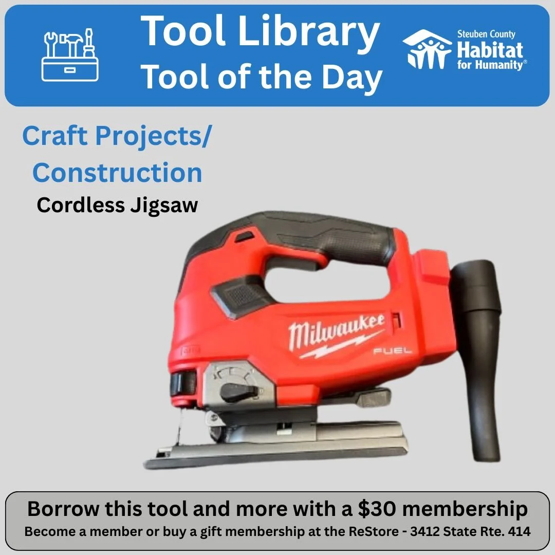 Need to do some delicate cuts in wood, metal or plastic?  This cordless jigsaw may be the tool for you. Borrow it as a member of the @sctoollibrary @corningrestore @steubenhabitat @habitatchemung #toollibrary #toolshare