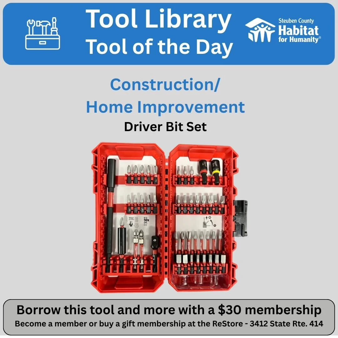 As a member of @sctoollibrary you can borrow these driver bits when you borrow on of our cordless driver drills. We&rsquo;ve got you covered. @corningrestore @steubenhabitat @habitatchemung #toollibrary #toolshare